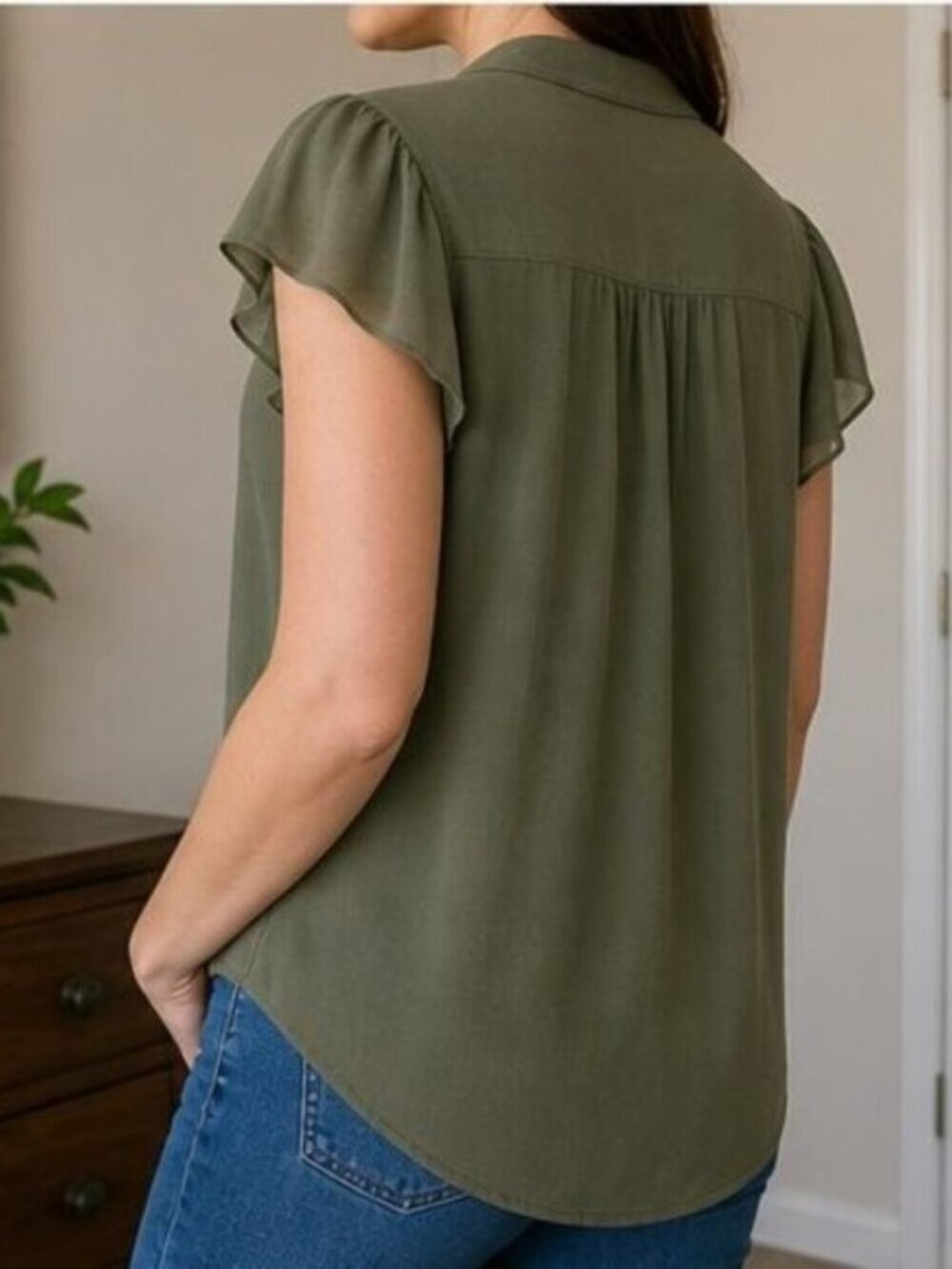 Olive Ruffle Blouse - Picture 3 of 6